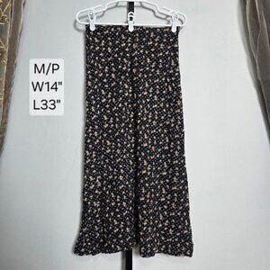 Vintage Studio Skirt Women's Petite M Black Floral Rayon Button Front Maxi 90s